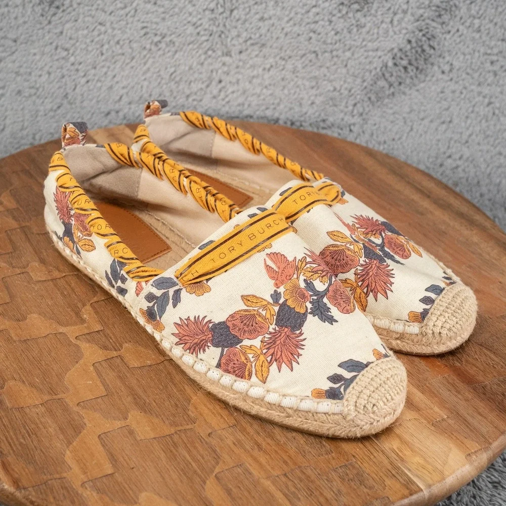 Tory Burch Grosgrain Whipstich Floral Espadrille Size 7 Summer Boho‎